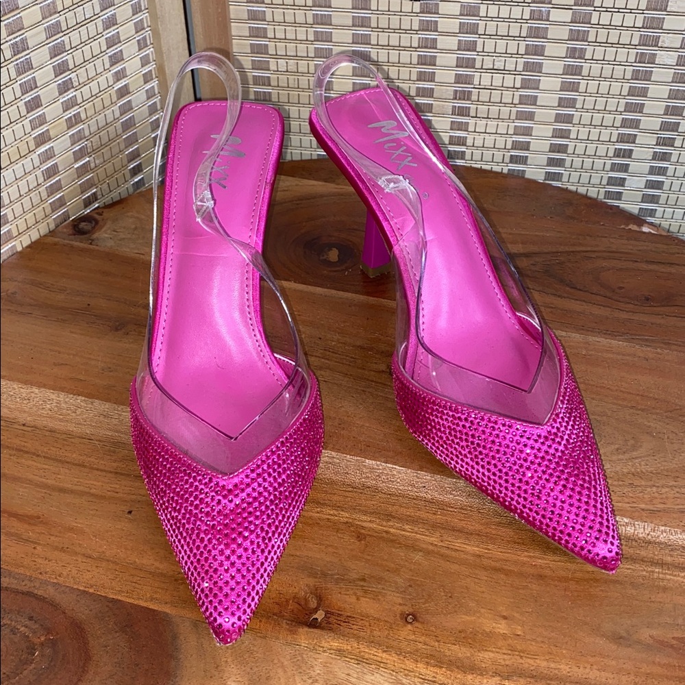 Mixx Shuz Woman’s 6.5 Pink Rhinestone Embellished Slingback Pumps